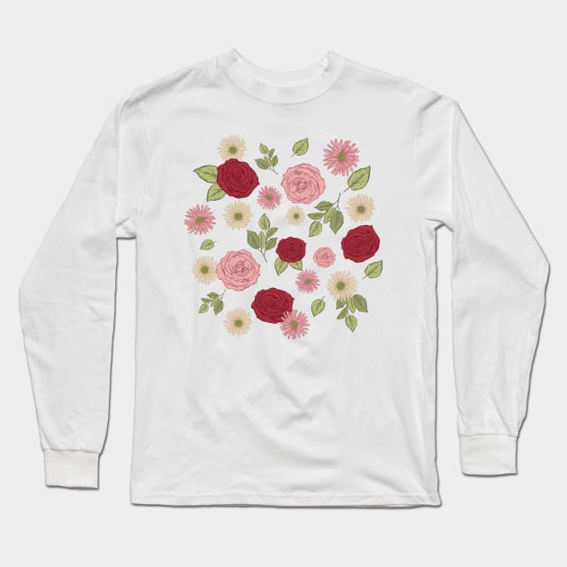 Vintage Roses Pattern Long Sleeve T-Shirt by SWON Design